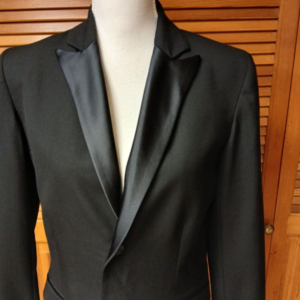 RALPH Ralph Lauren Women's Black 100% Wool Tuxedo Blazer Satin Lapel Size Medium - Picture 3 of 10